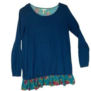 Matilda Jane women's medium blue sweater floral peekaboo long sleeve shirt twist